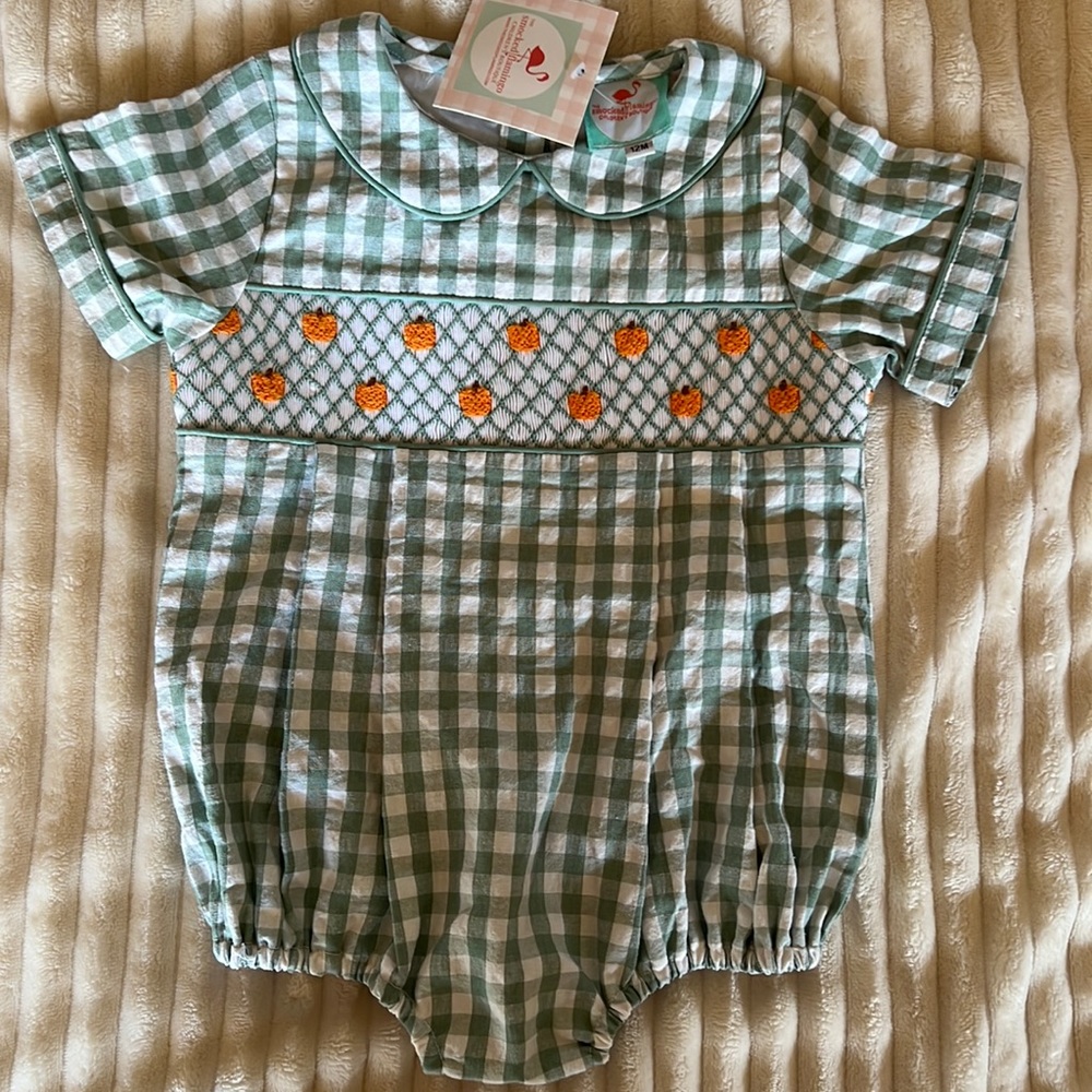 NWT Smocked Flamingo Bubble 12M